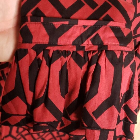 Escapada Womens Red Black Bell Sleeve Tunic Top Medium - Picture 3 of 6